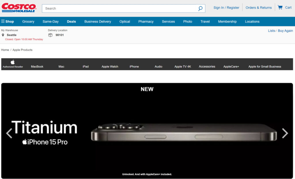 아이폰15프로 모델을 판매하고 있는 미국 코스트코 온라인몰